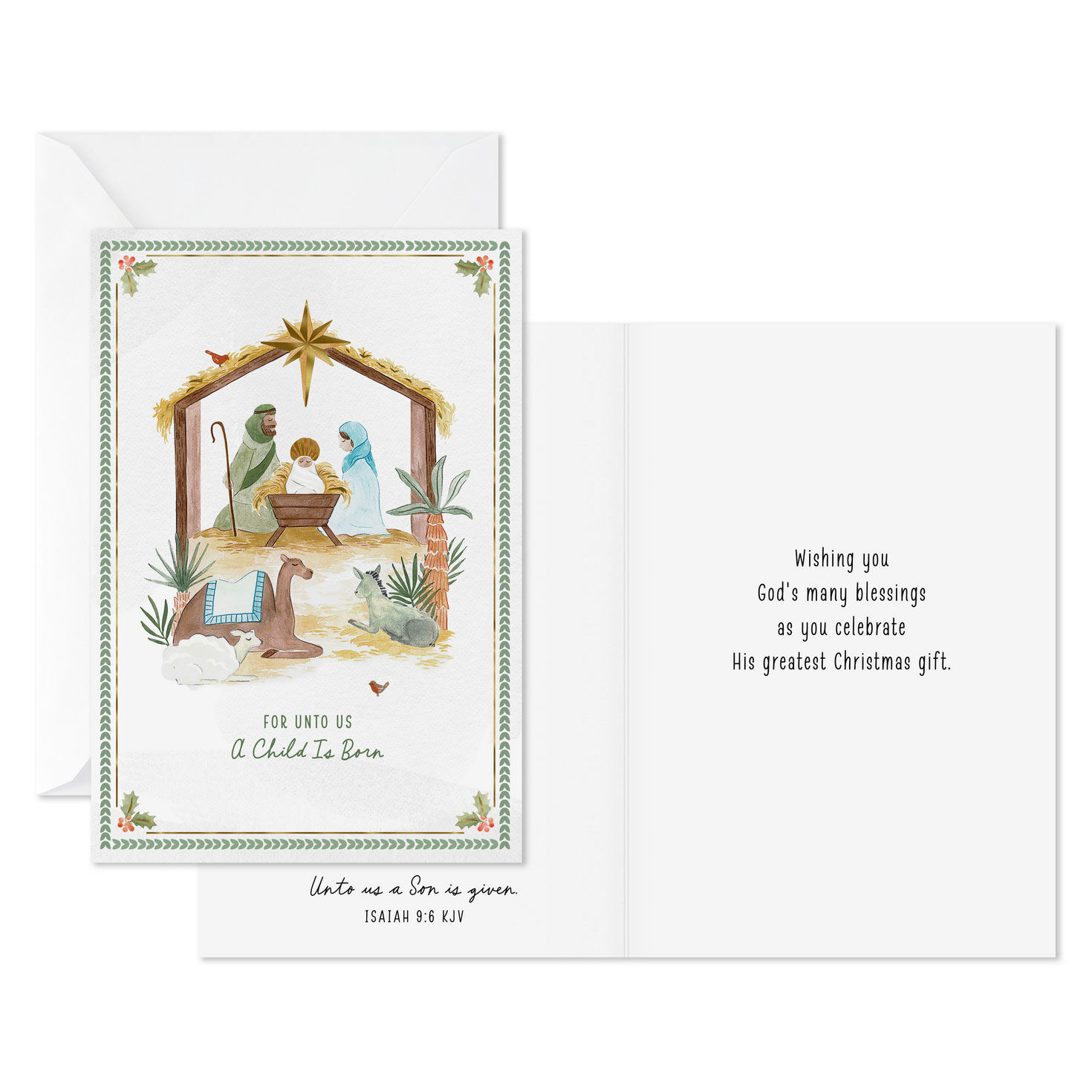 Watercolor Nativity Religious Christmas Card Card Front with Sentiment image number 2