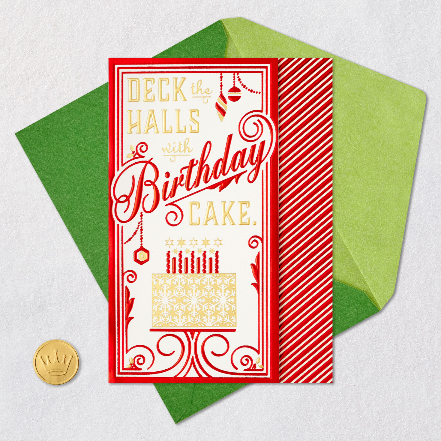 Peppermint Stripe Christmas Birthday Card Card Front with Envelope and Gold Seal image number 5