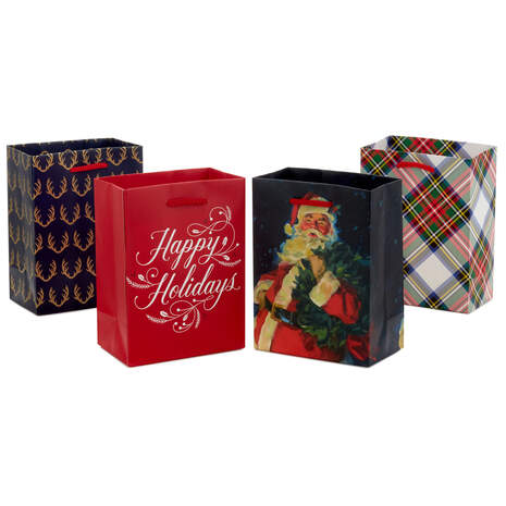 5.7" Warm and Cozy 4-Pack Mini Christmas Gift Bags Assortment, , large