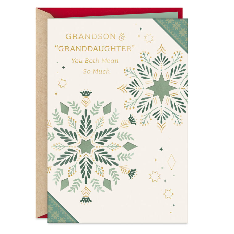 Memorable Moments and Time to Share Christmas Card for Grandson and "Granddaughter"