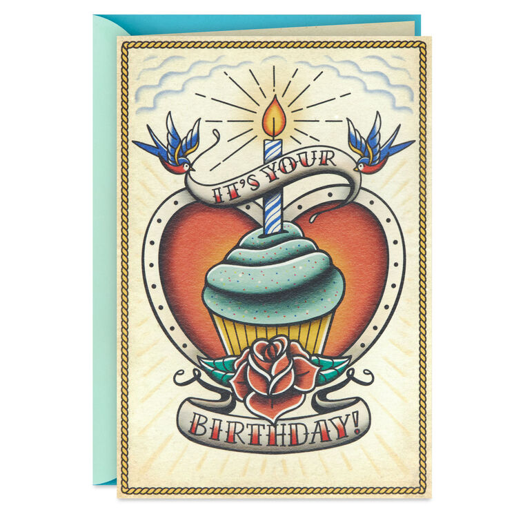 Somewhere Between "Fun" and "Regrettable Tattoo" Birthday Card With Temporary Tattoo