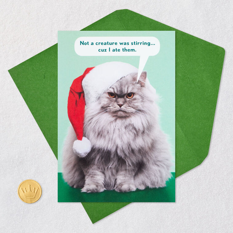 Cranky Cat in Santa Hat Funny Christmas Card Card Front with Envelope and Gold Seal image number 5