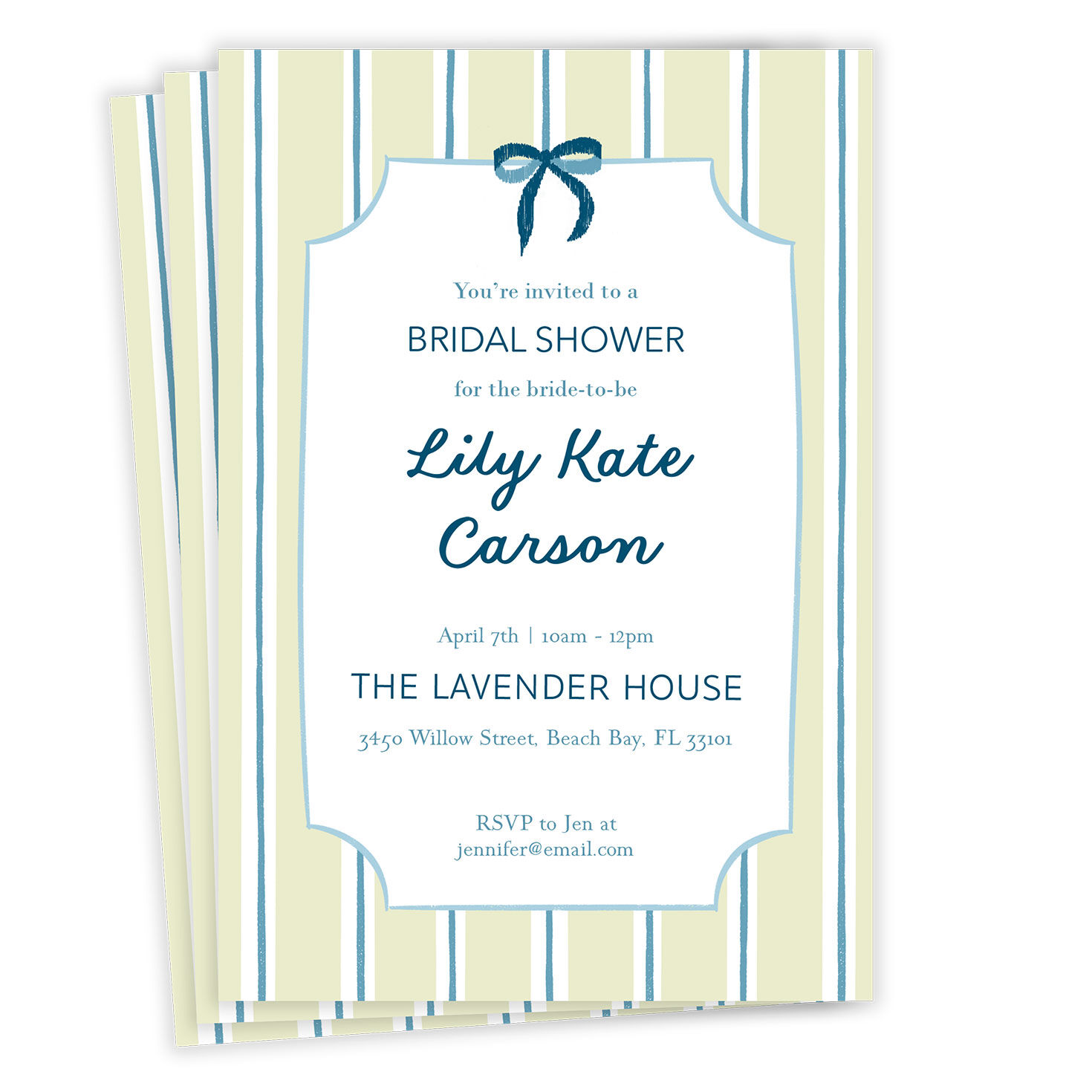 Preppy Stripes and Bow Flat Bridal Shower Invitation