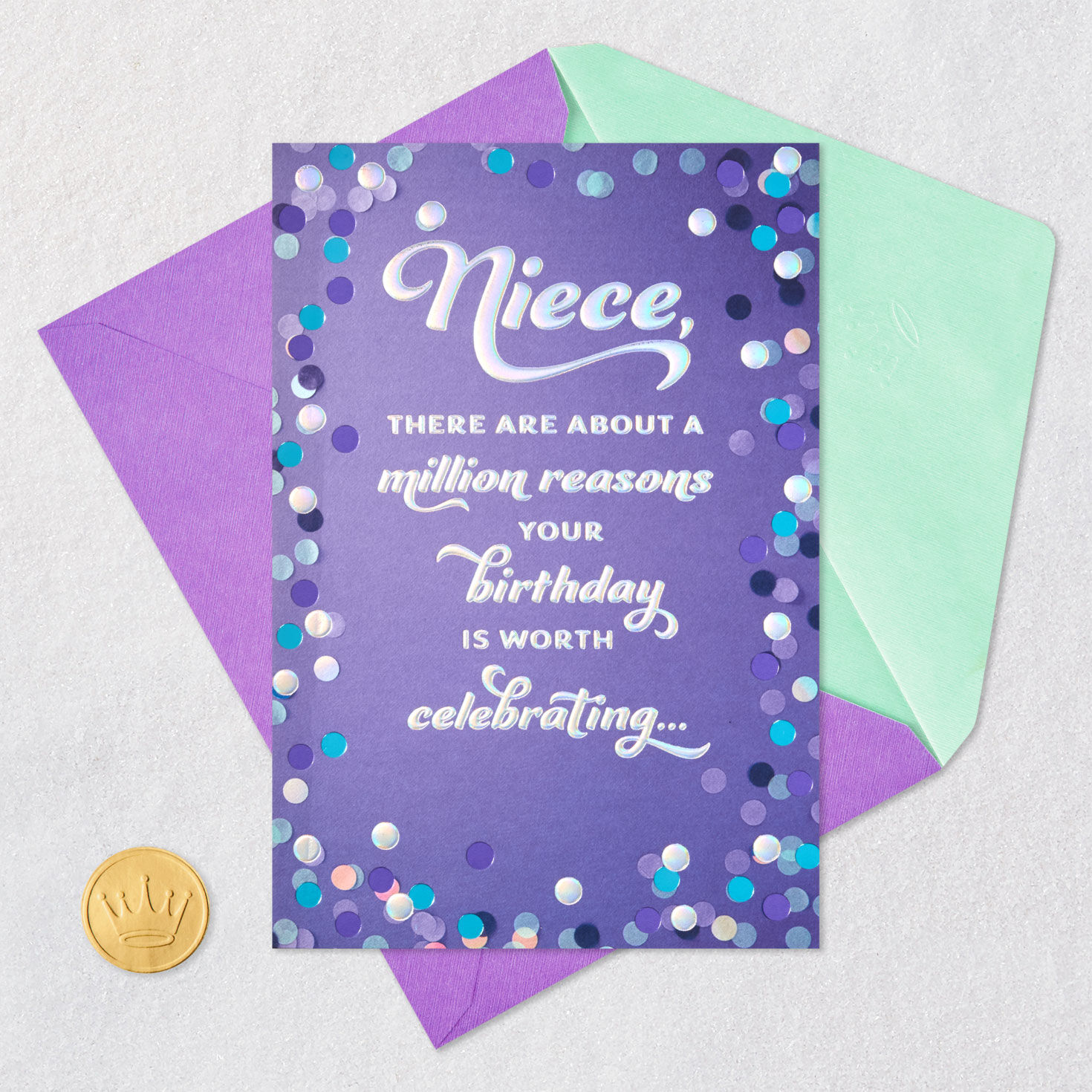 Purple Confetti Birthday Card for Niece Card Front with Envelope and Gold Seal image number 9