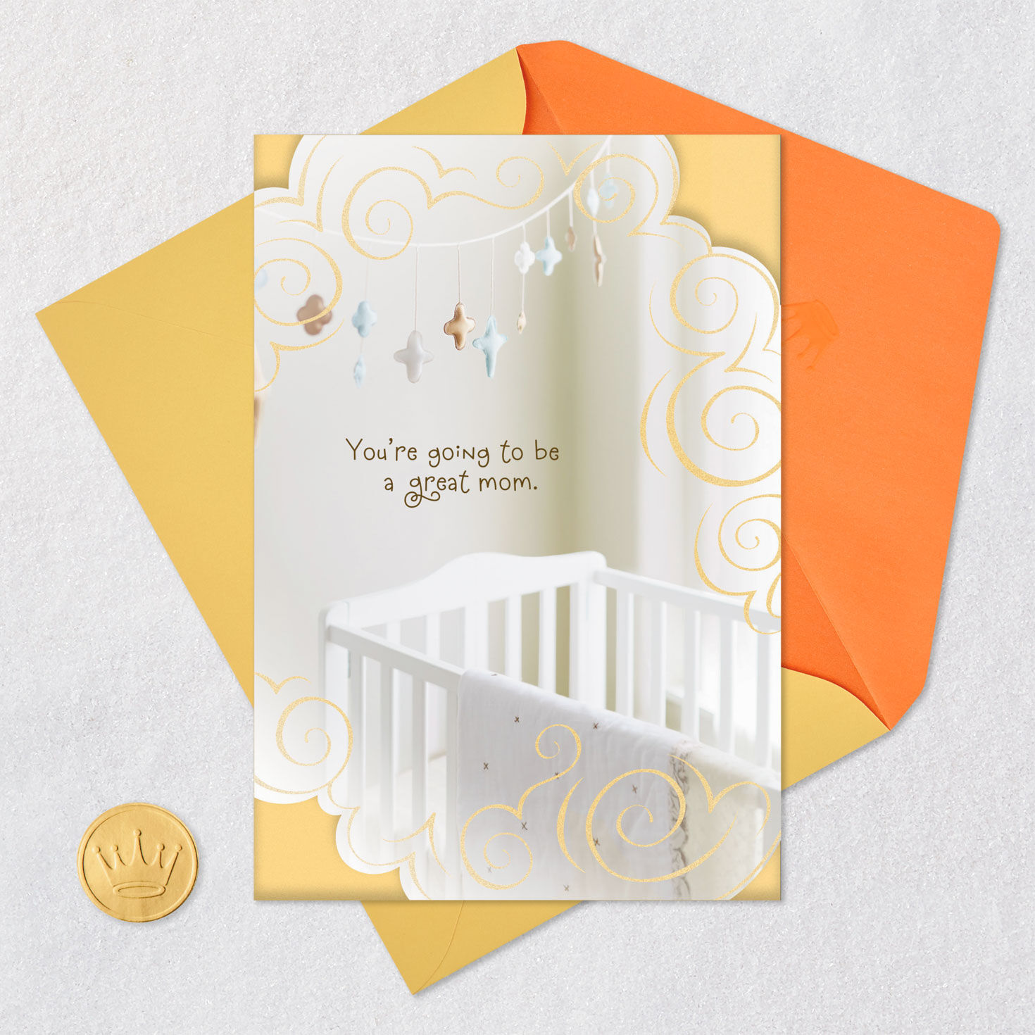 Baby Crib and Mobile Pregnancy Congratulations Card Card Front with Envelope and Gold Seal image number 5