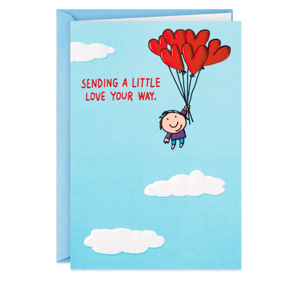 Person Flying Away With Heart Balloons Love Card