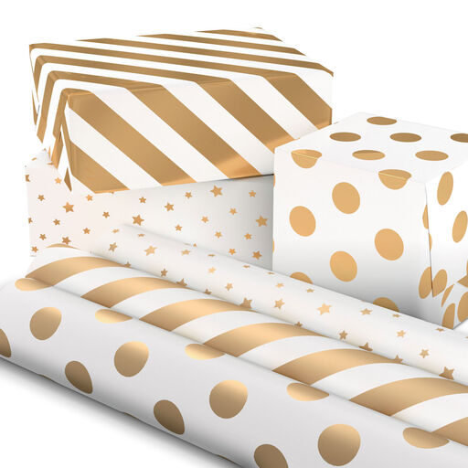 Gold and White 3-Pack Wrapping Paper, 105 sq. ft. total, 