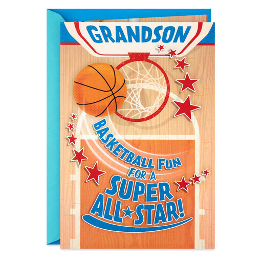 All-Star Grandson Birthday Card With Pop-Up Basketball Game, 