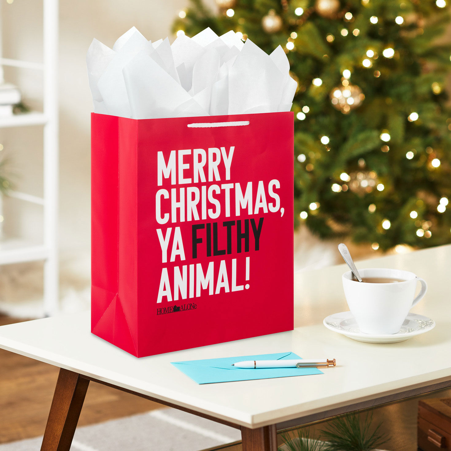 Home Alone Funny Quote Large Christmas Gift Bag in use image number 2