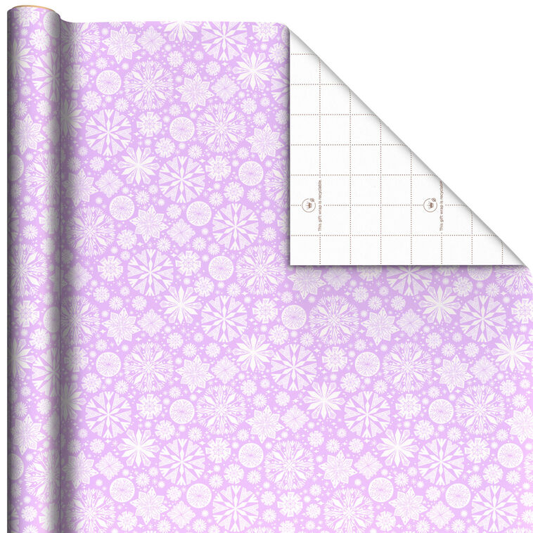 Snowflakes on Lavender Holiday Wrapping Paper Roll, 35 sq. ft.