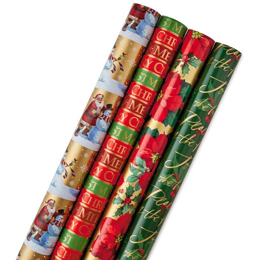 Traditional Christmas 4-Pack Reversible Wrapping Paper Rolls, 150 sq. ft., 