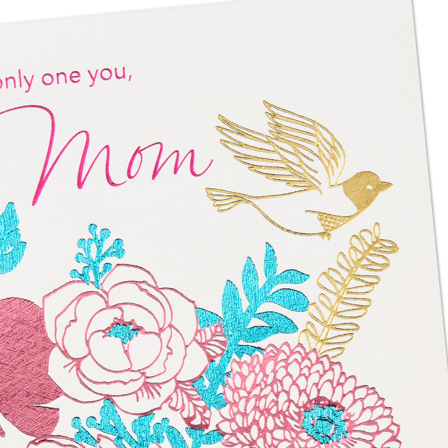 Pink Flowers and Gold Bird Mom Mother's Day Card Card Front Detail image number 5