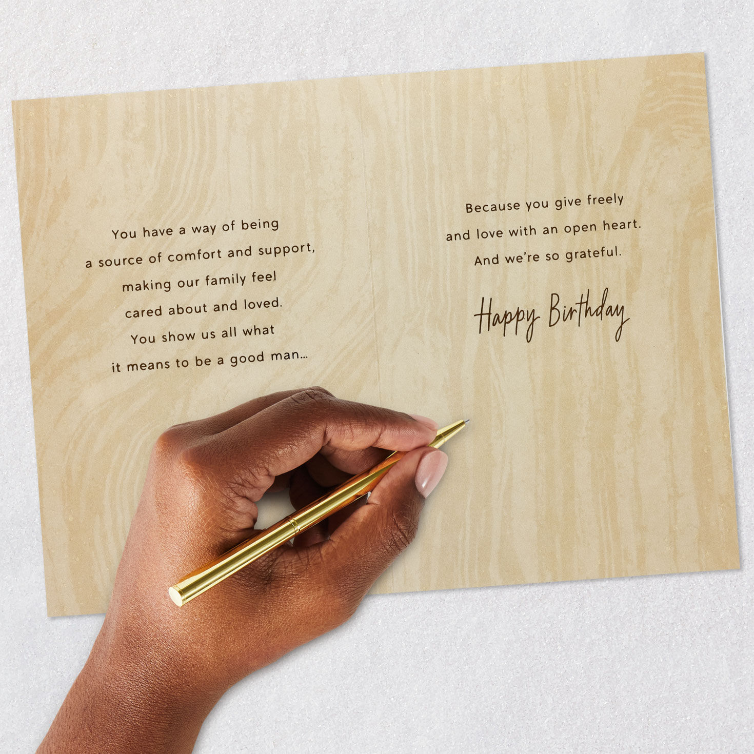 Trees on Woodgrain Dad Birthday Card from Family signing card image number 7