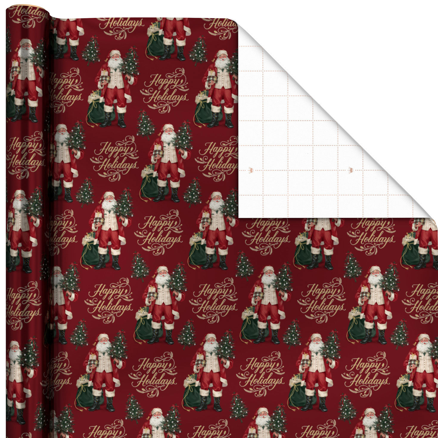 Happy Holidays Santa Metallic Burgundy Wrapping Paper Roll, 22.5 sq. ft.