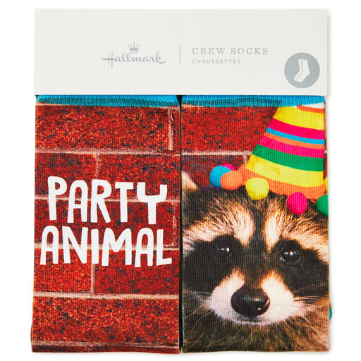 Party Animal Raccoon Fun Crew Socks, 