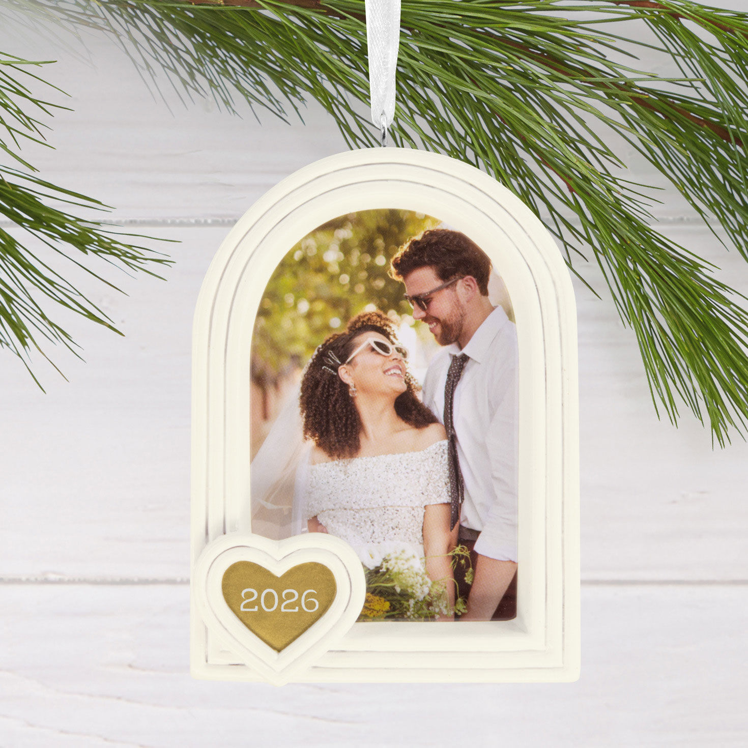 Wedding Photo Frame Christmas Ornament hanging on tree image number 2