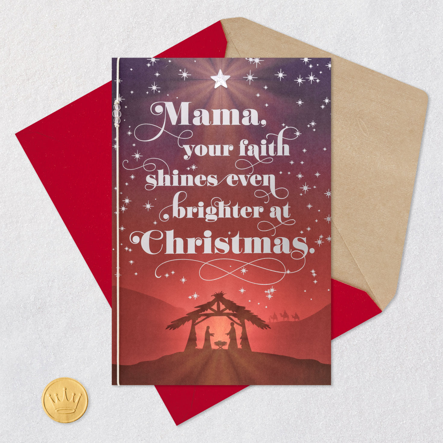 Nativity Silhouette Christmas Card for Mom Card Front with Envelope and Gold Seal image number 6
