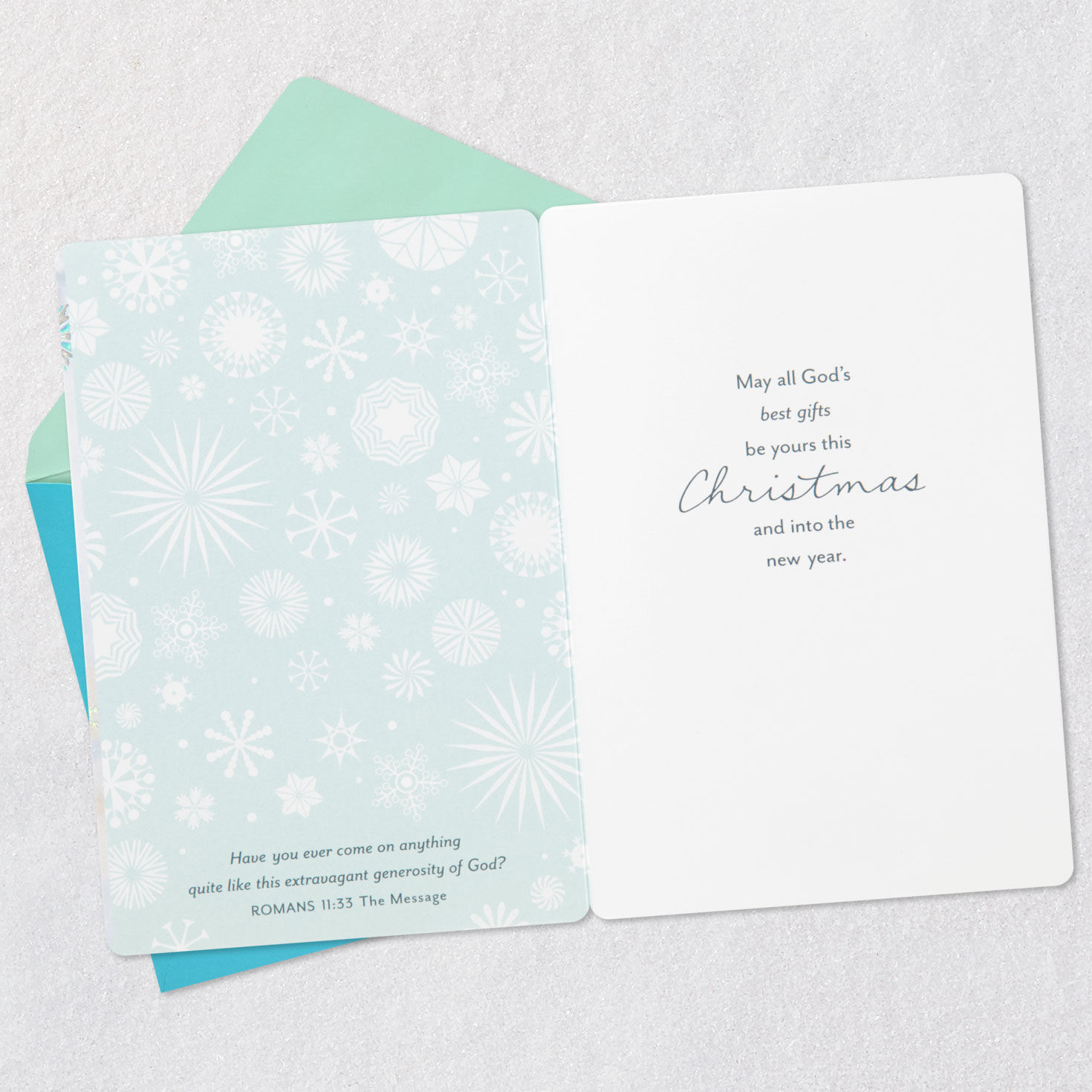 Snowflake and Pine Christmas Card Open card with envelope image number 4
