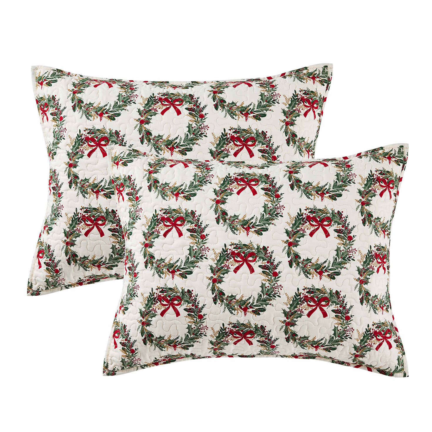Hallmark Holiday Wreath 3 Pc. Quilt Set - Full/Queen front pillows image number 3
