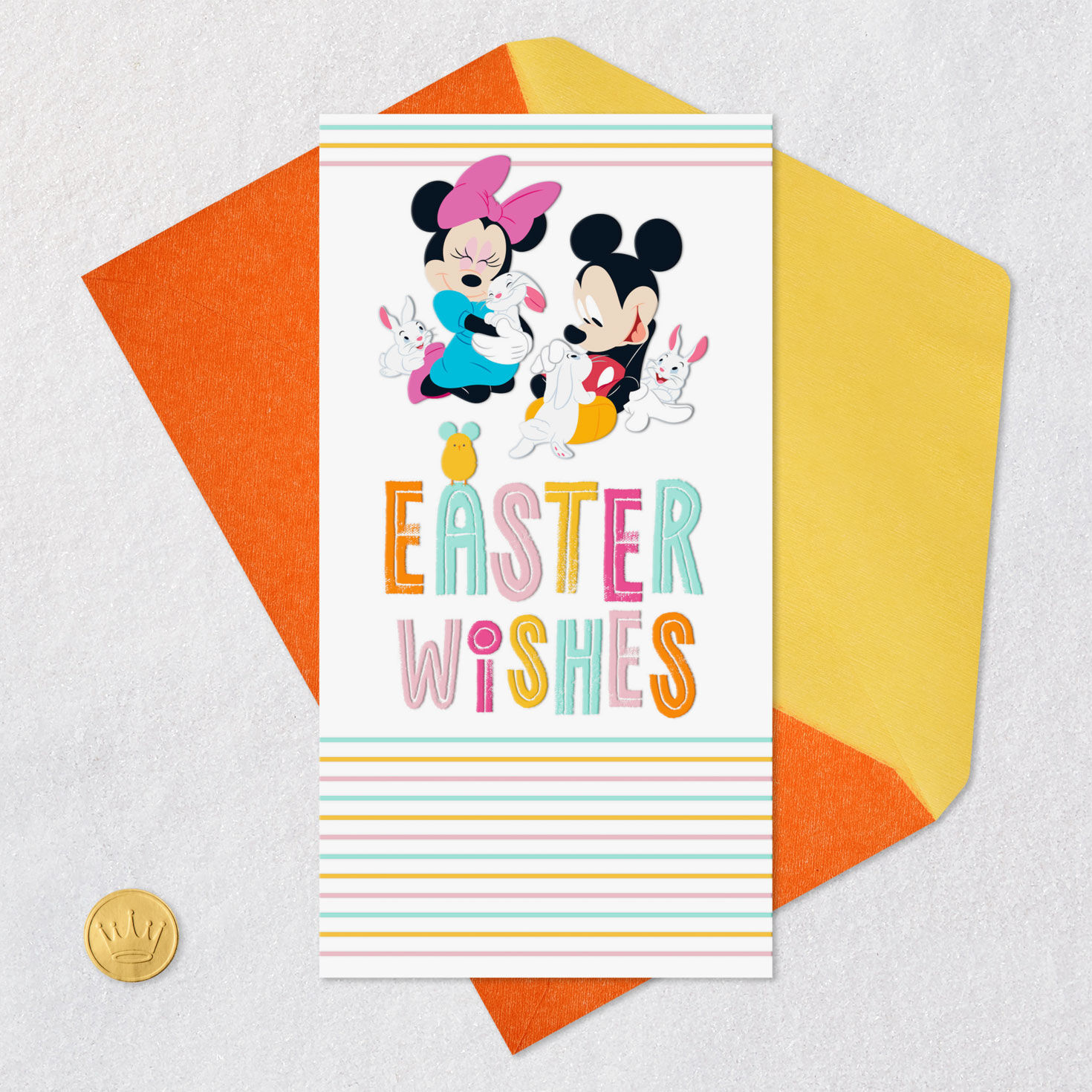 Mickey and Minnie Bunnies Money Holder Easter Card Card Front with Envelope and Gold Seal image number 7