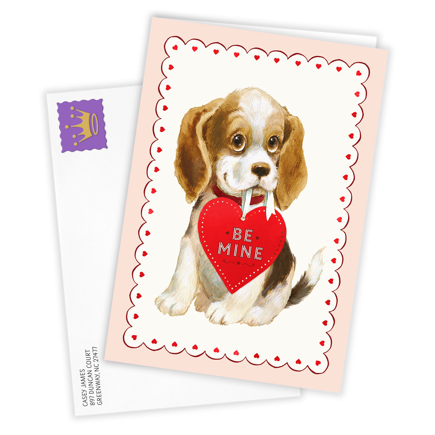Vintage Dog Personalized Valentine's Day Card Card Front with Envelope image number 2