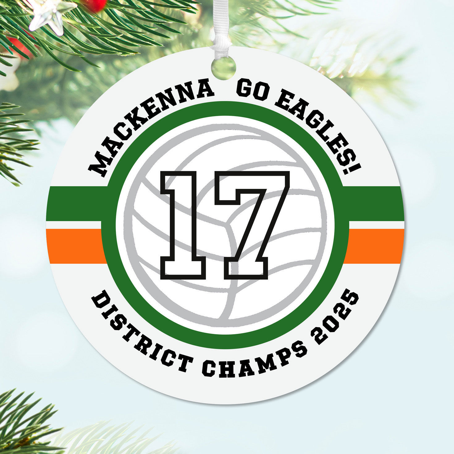 Volleyball Round Metal Personalized Ornament, Custom Text, , large image number 2