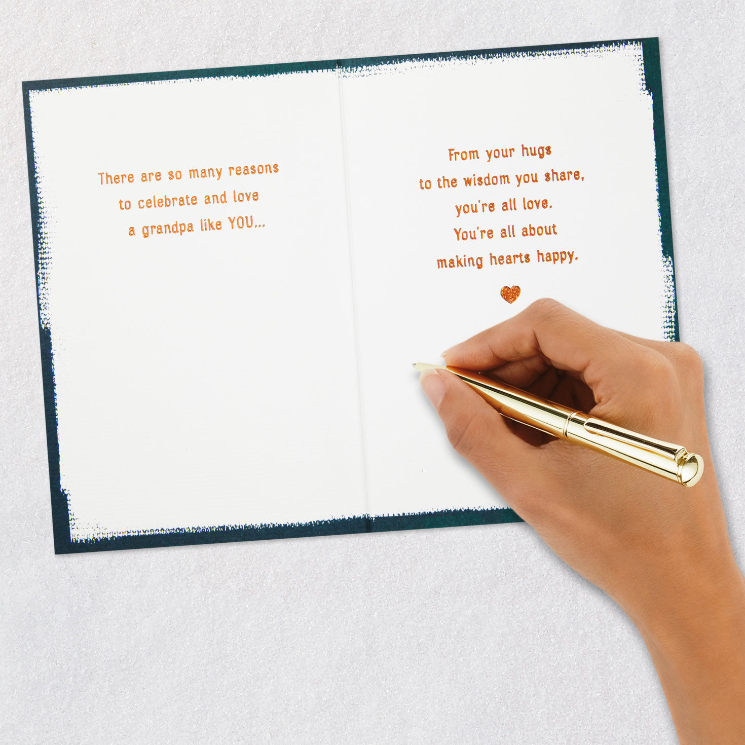 Copper Heart on Blue Burlap Grandpa Father's Day Card Signing card image number 7