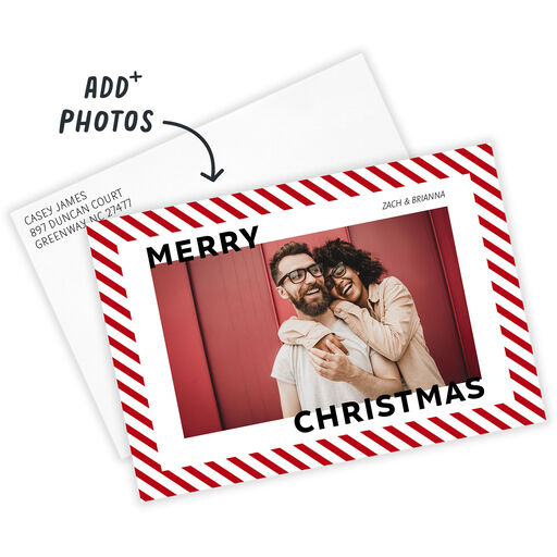 Candy Cane Stripe Flat Christmas Photo Card, 