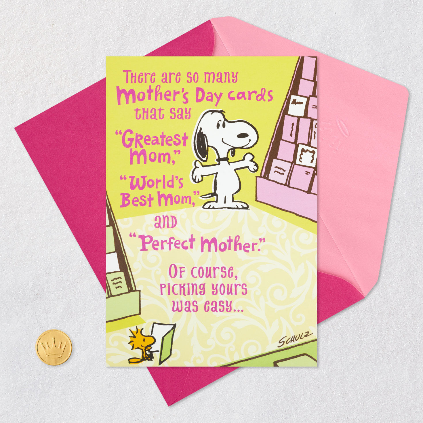 Snoopy Shopping Funny Mother's Day Card With Mini Cards Card Front with Envelope and Gold Seal image number 7