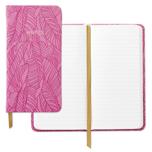 Etched Leaves Pink Slim Notebook, 