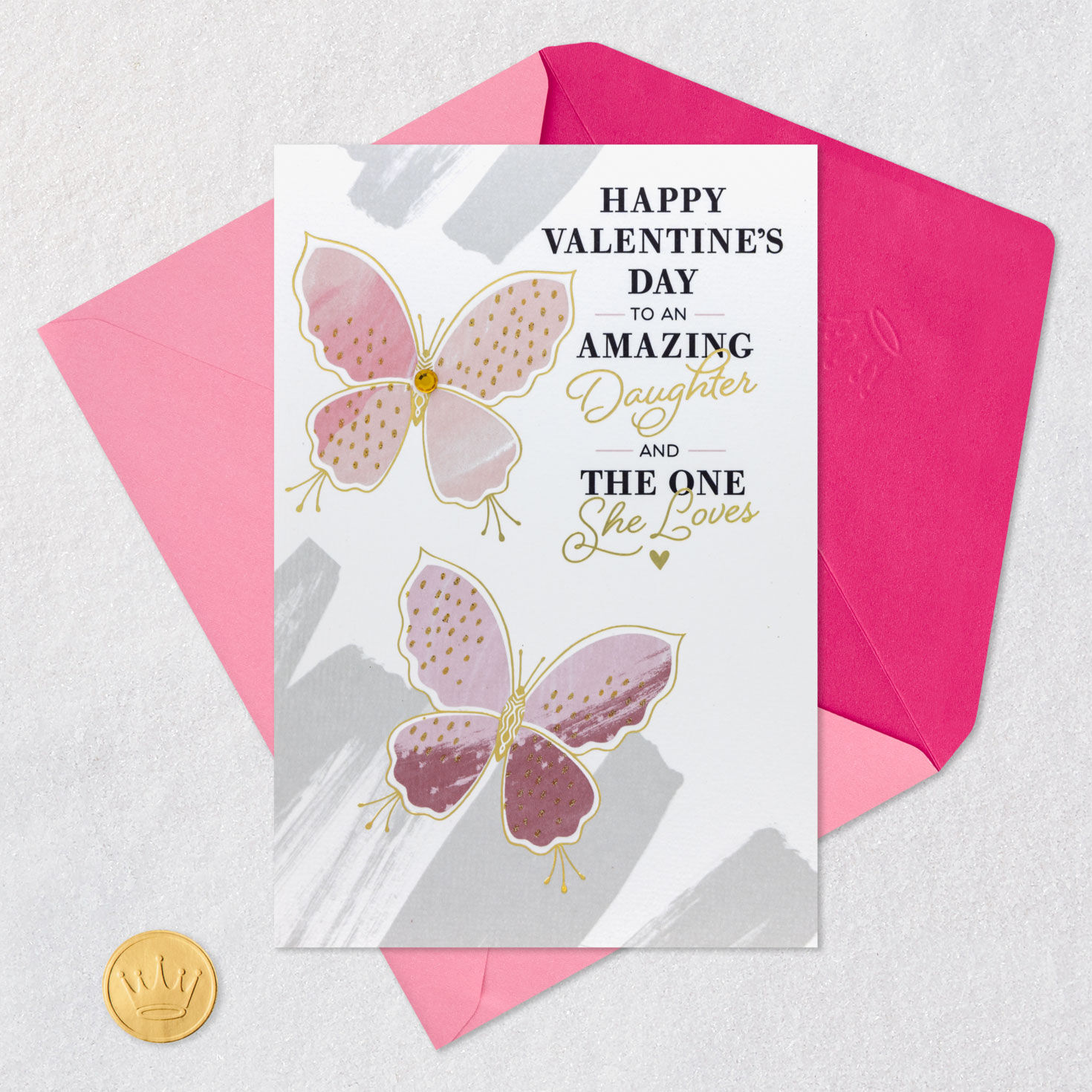 Butterflies Valentine for Daughter and Partner Card Front with Envelope and Gold Seal image number 5