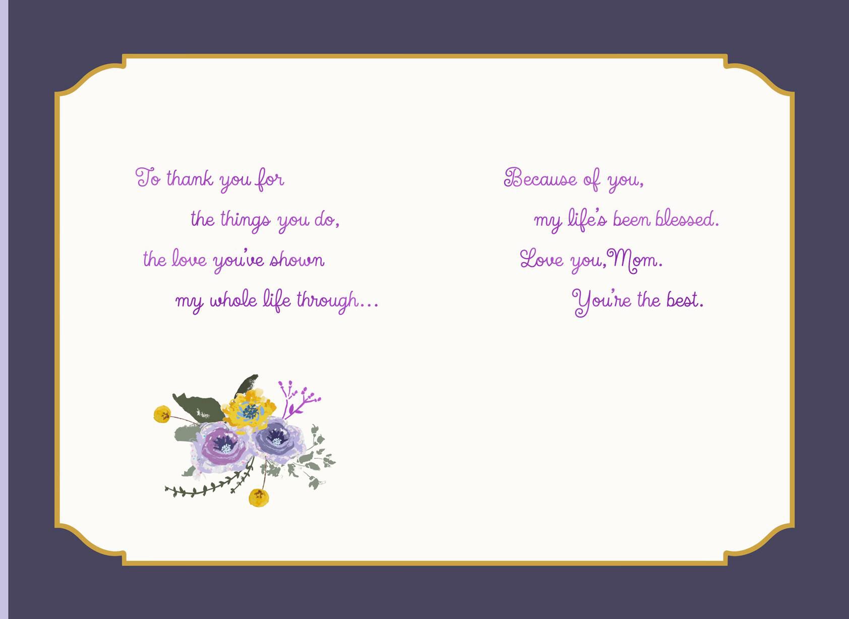 Flower Wreath on Lavender Birthday Card for Mom