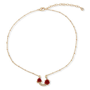 Kentucky Roses Gold Metal Necklace With Crystal Horseshoe and Roses Pendant