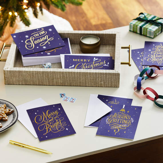 Gold Foil on Navy Boxed Christmas Cards Assortment, Pack of 72, , large image number 9