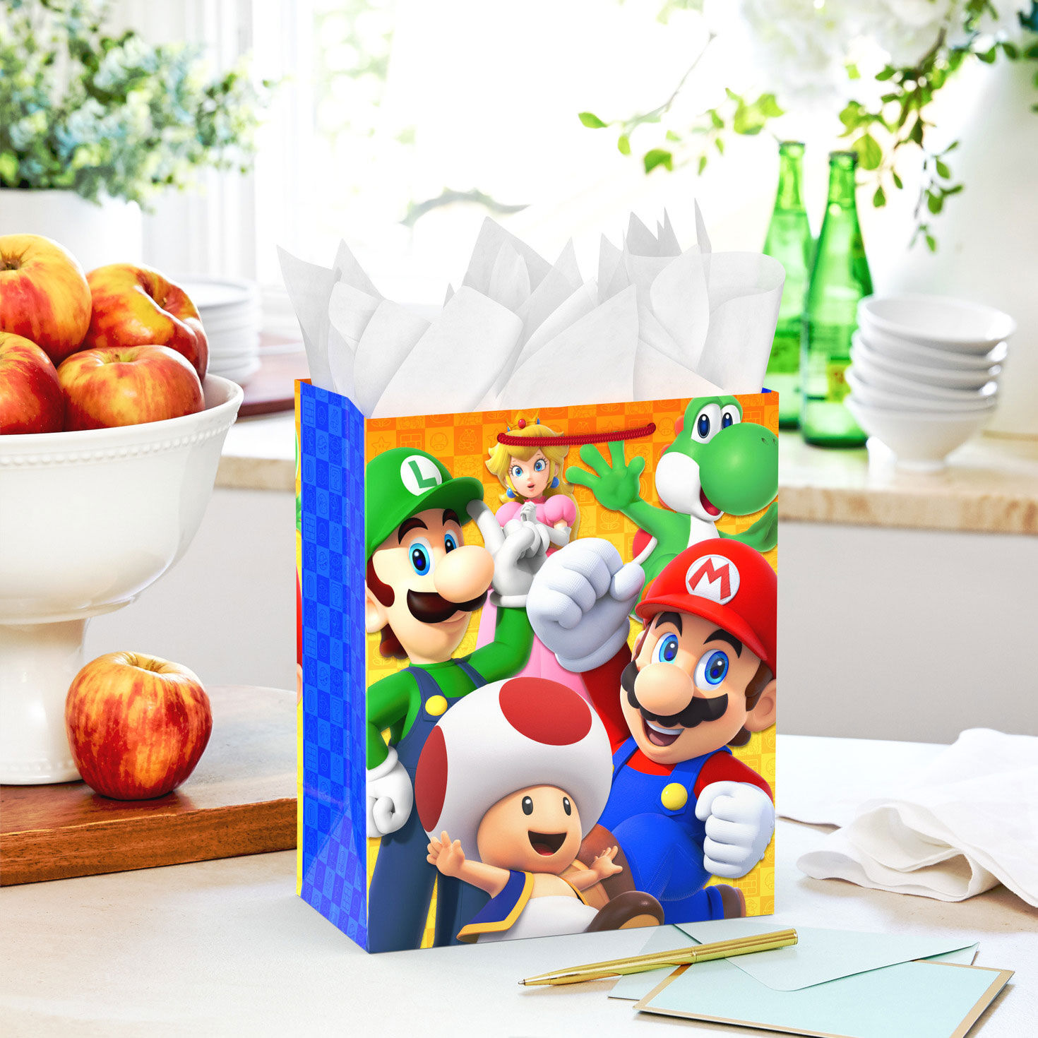 Mario, Luigi, Princess Peach and Toad Medium Gift Bag In use image number 2