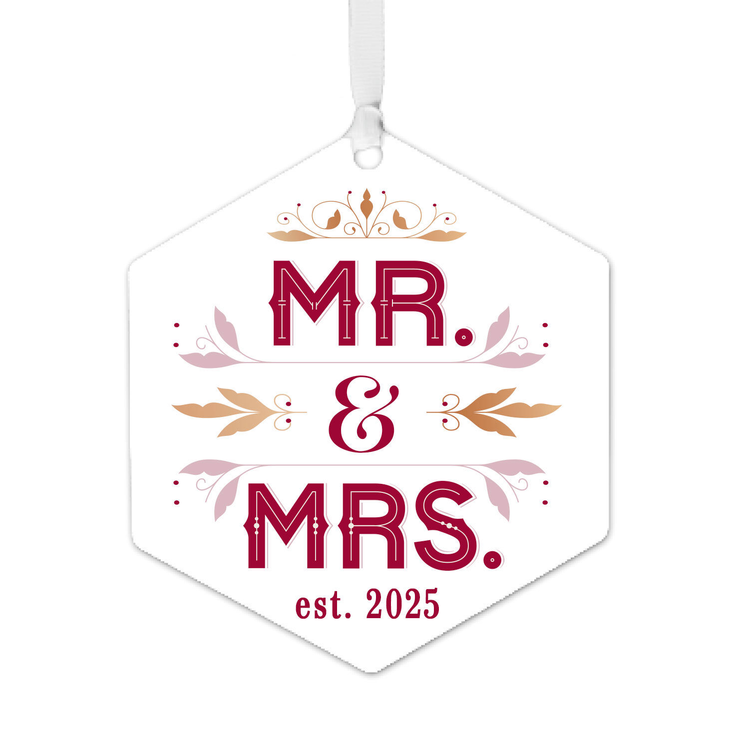Mr. & Mrs. Metal Personalized Ornament, Custom Text