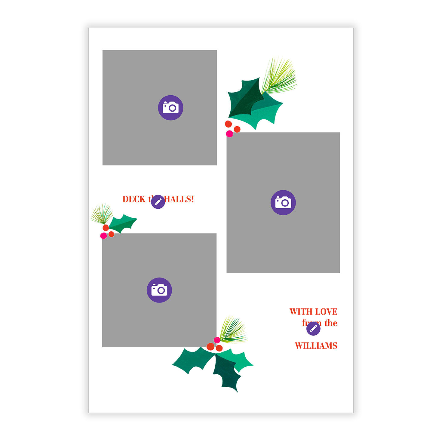 Modern Holly Art Personalized Christmas Photo Card Card Front indicating personalization image number 5