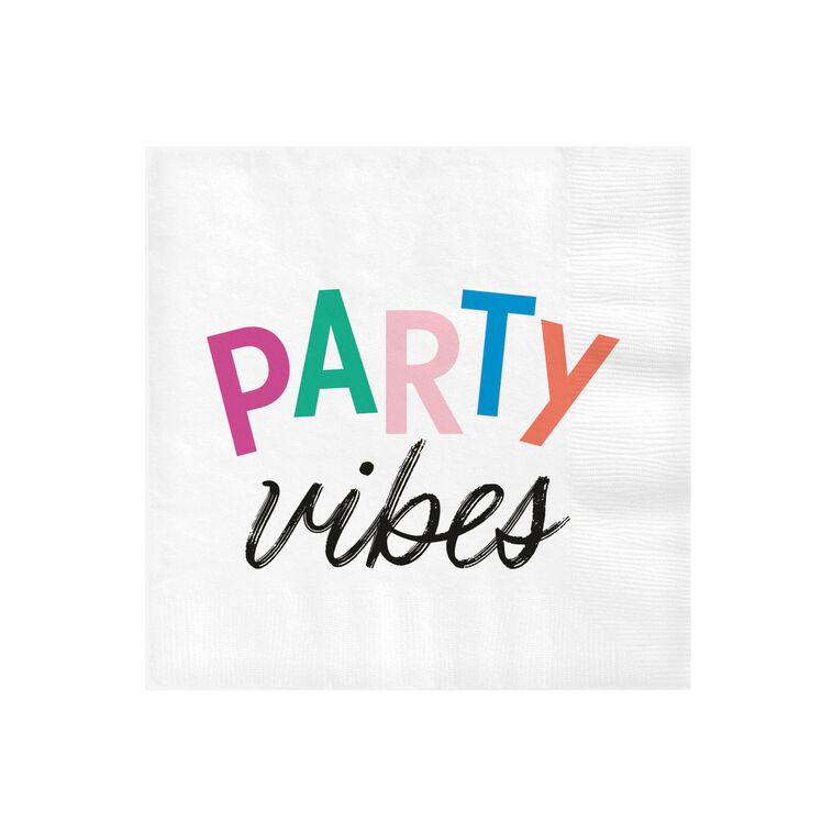White "Party Vibes" Cocktail Napkins, Set of 16