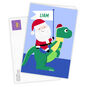 Santa Riding Dinosaur Personalized Christmas Card Card  front with Envelope  image number 2