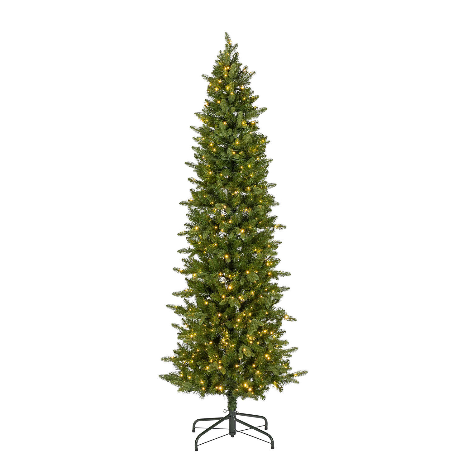 7.5 ft Pre-Lit Natural Cut Narrow Saginaw Spruce Christmas Tree with 450 Color-Changing LED Lights
