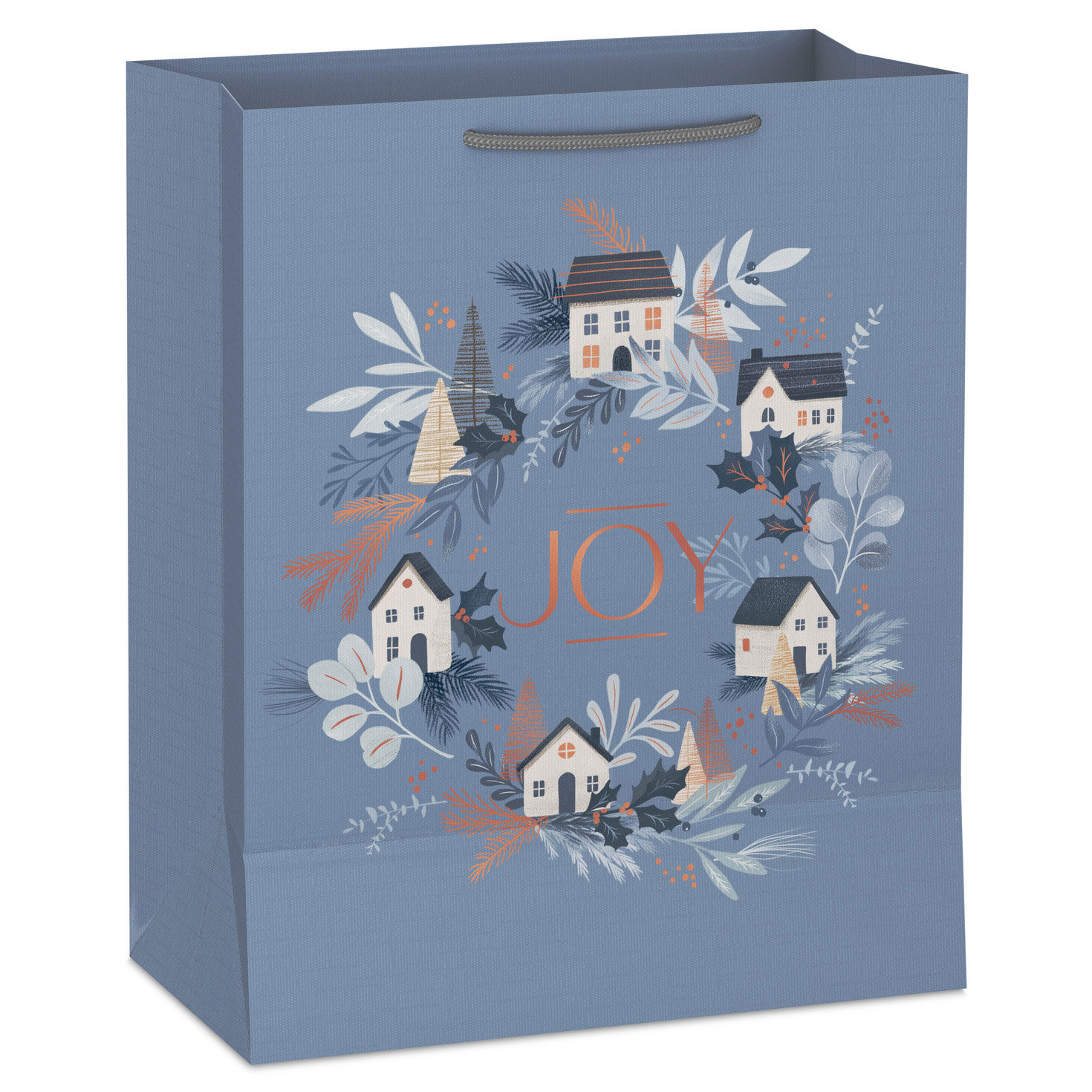 Cottages on Icy Blue Large Holiday Gift Bag Back image number 6