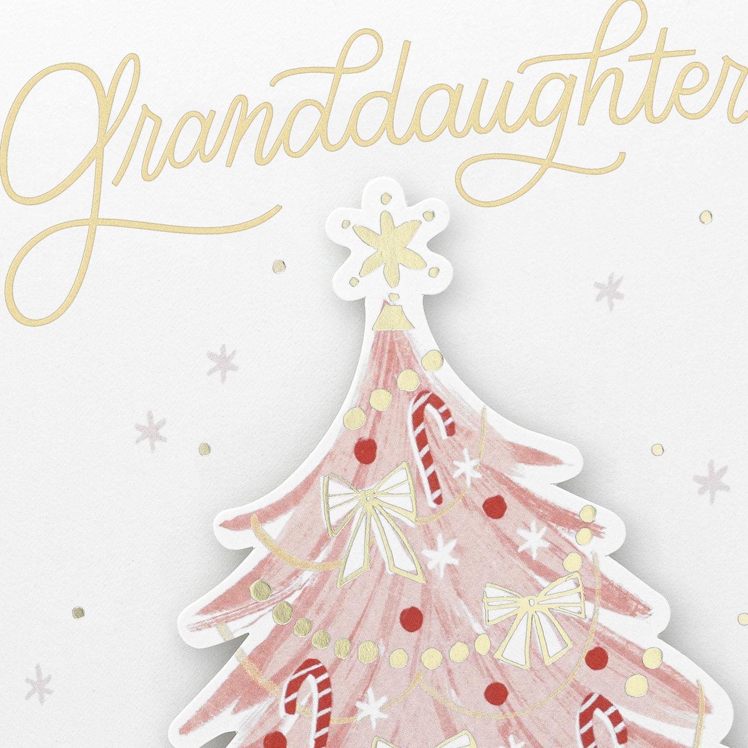 Pink Holiday Tree Granddaughter Christmas Card Card Front Detail image number 5