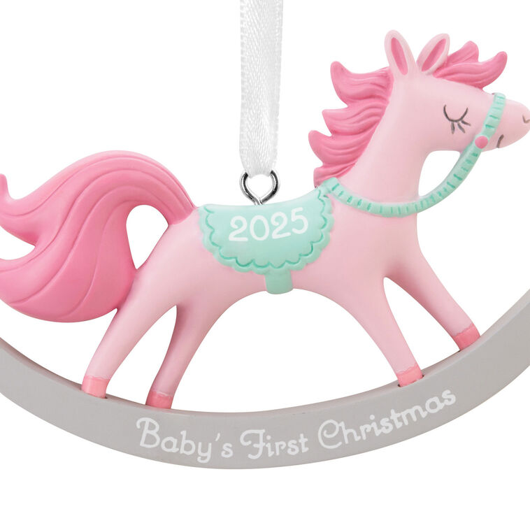 Pink Rocking Horse Christmas Ornament closeup view image number 5