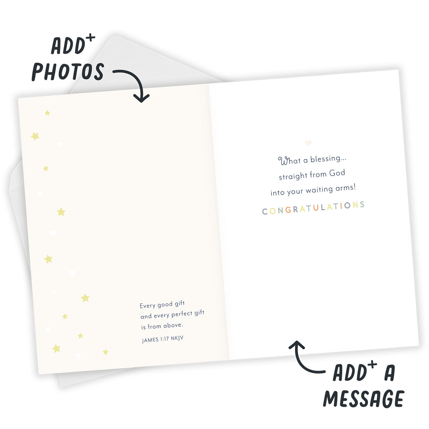 Cute Baby Icons Personalized Baby Card Open Card with Envelope indicating personalization image number 3