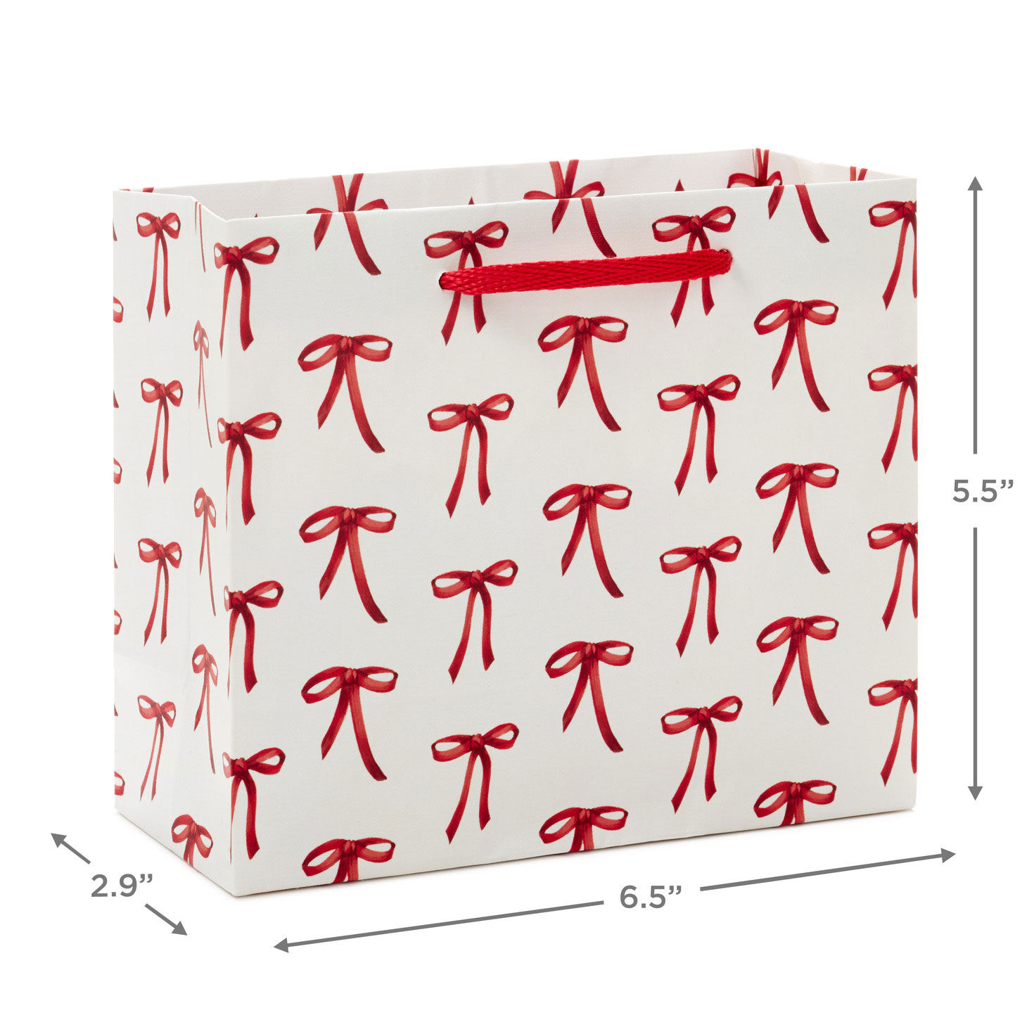 Red Bows on White Small Christmas Gift Bag measurement image number 3