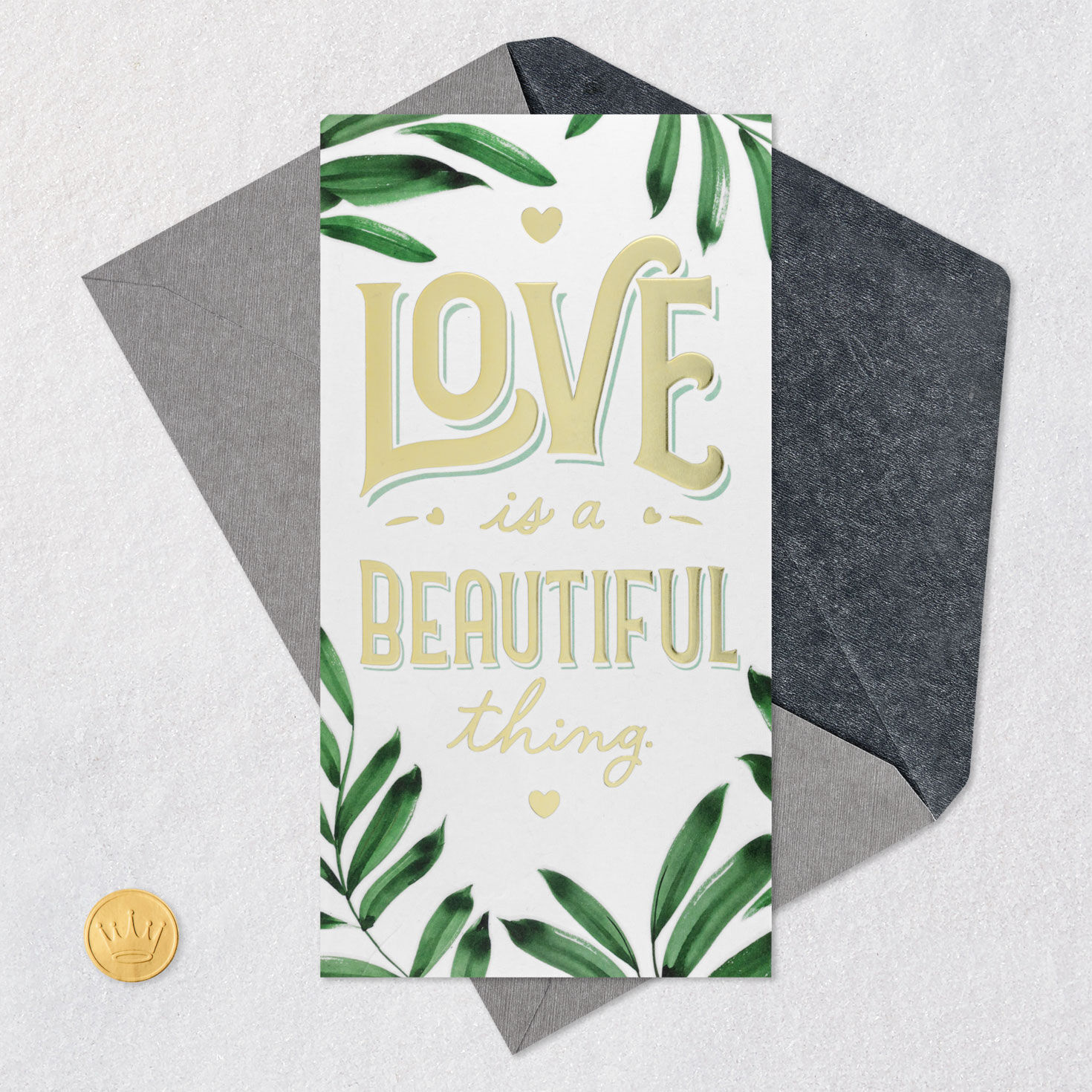 Tropical Leaves and Hearts Wedding Money Holder Card Card Front with Envelope and Gold Seal image number 6
