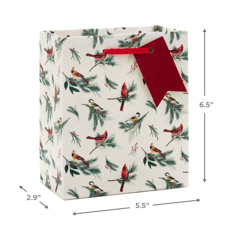 Winter Birds on Cream Small Christmas Gift Bag measurement image number 3
