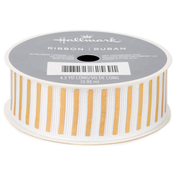 1" Gold and White Stripe Grosgrain Ribbon, 12.9', , large image number 1