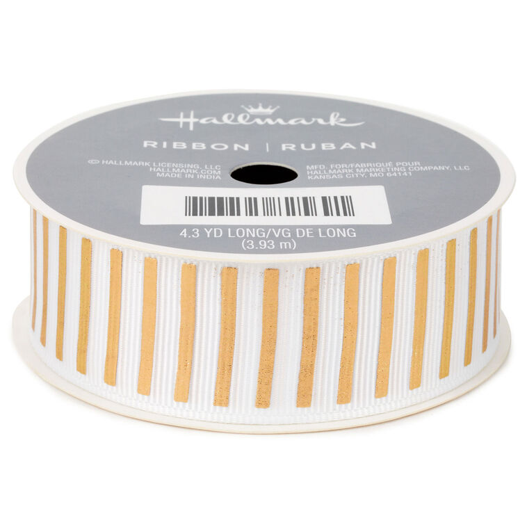 1" Gold and White Stripe Grosgrain Ribbon, 12.9', , large image number 1