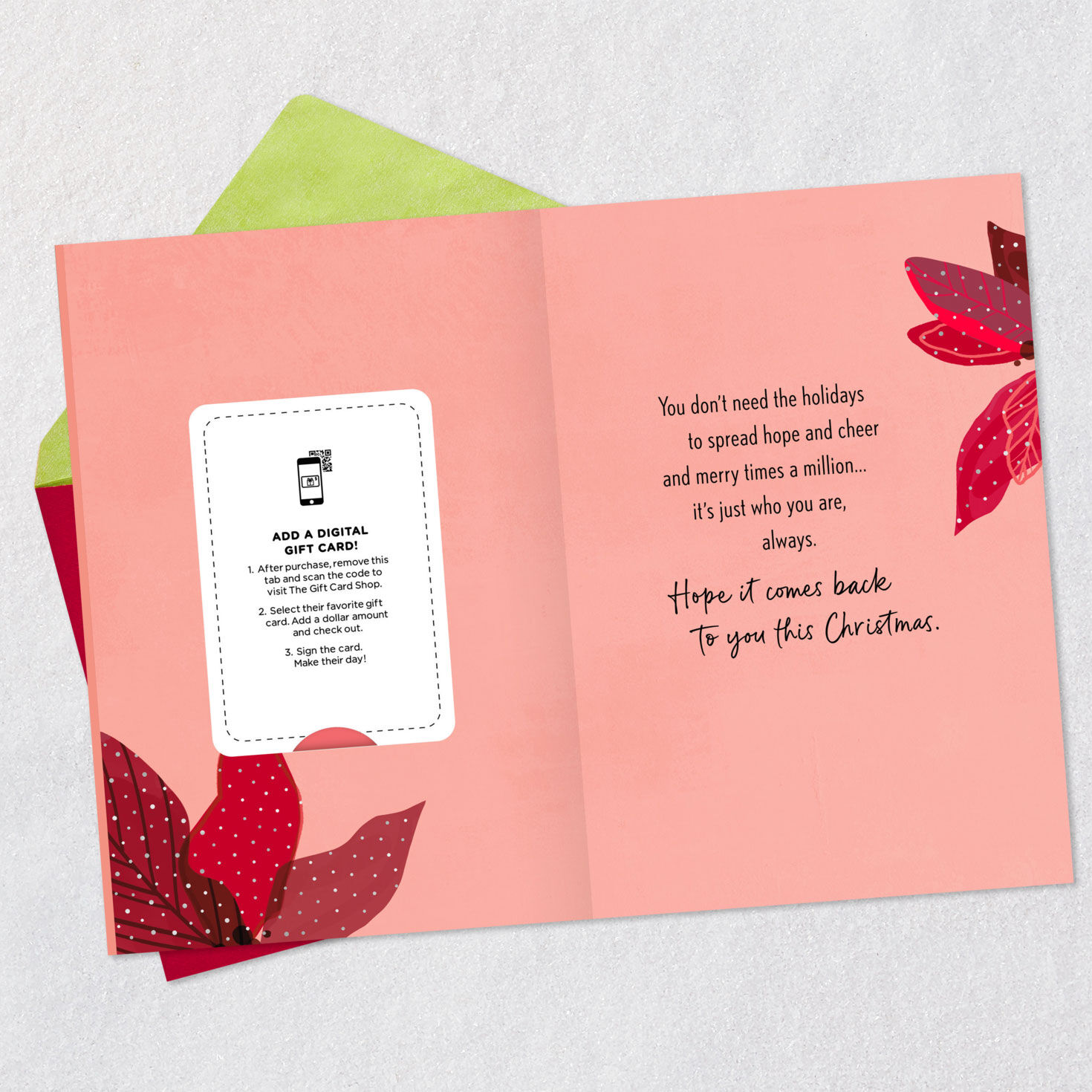 Neon Poinsettia Christmas Gift Card Greeting Open Card with Envelope image number 3